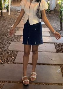 White Cropped Zip-Up Shirt