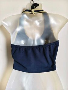 🔥MEGA SALE🔥Navy Blue Halter Neck Crop Top