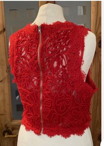 Red Lace Crop Top Blouse