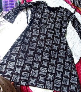 Black Kurta with White Pattern