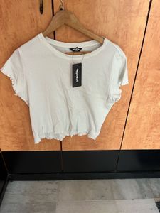New yousta Ribbed Raw Hem Cropped Top