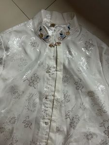 Elegant White Brocade Blouse