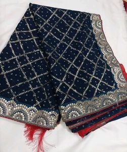 Heavy Bandhani Navy Blue Embellished Saree