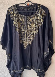 Embroidered Black Kaftan Tunic Top