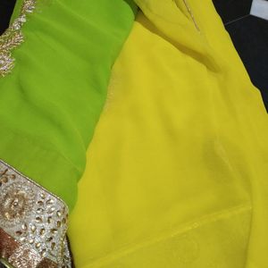 Lemon Yellow-Green Saree