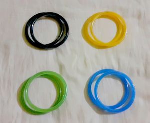 Thick Glass Bangles Set Of 4 Pairs. Total 8 Bangles In 4 Different Colors