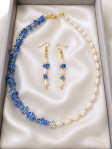 Pearl & Blue Stone Necklace and Earring Set
