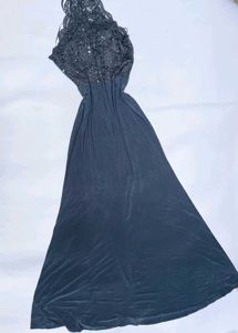 Elegant Black Lace Sequin Halter Dress