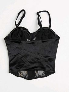 H&amp;M Black Satin Corset Top