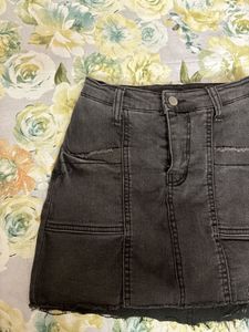 Stylish Grey Denim Mini Skirt with inbuilt shorts
