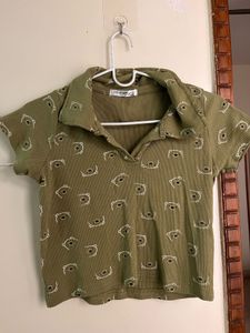 Cute Bear Print Polo crop top