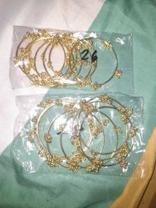 set of 8 Delicate Golden Bangles with Bell Charms