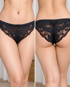 Women’s Black Floral Lace Briefs – Size 12