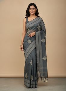 Elegant Grey Embroidered Saree