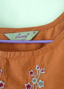 Dark Peach Kurti With Embroidery