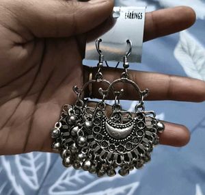 Boho Oxidized Silver Jhumka Earrings Set