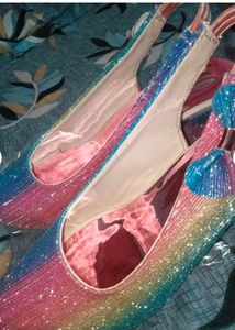 Sparkly Rainbow Bow Slingback Heels