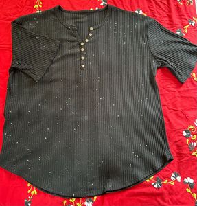 Sparkly Black Ribbed Top