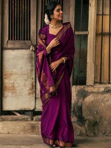 Elegant Purple Silk Saree with Golden Border