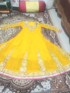 New Yellow Embroidered anarkali long suit set