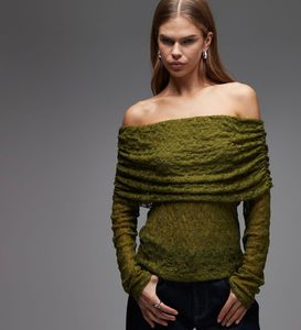 Zara Lime Green Ruched Off-Shoulder Top