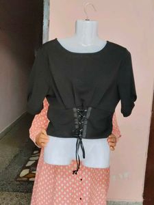 FOREVER Glam Black Corset Style Crop Top
