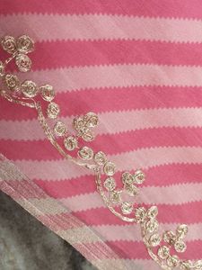 Pink Striped Saree with Embellishments