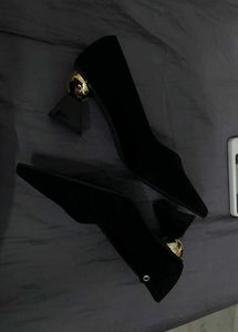 Macy Alfani's First Copy Golden Ball Bottom Heels