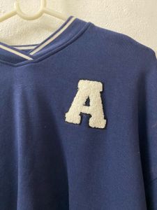 H&amp;M Navy Cropped "A" Letter Sweatshirt