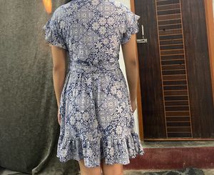 Blue &amp; White Floral Wrap Dress