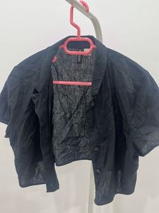 Black Cropped Linen Shirt