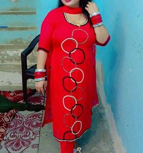 Vibrant Red Kurta Set with Circle Embellishments
