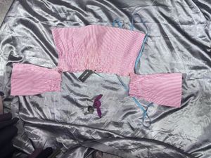Chic Pink Striped Off-Shoulder Top