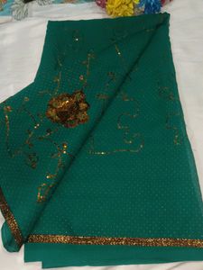 Embroidered Teal Green Saree