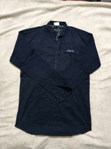 Men's Navy Blue Band Collar Kurta