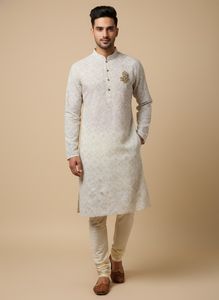 Elegant Chikankari Printed Kurta with Brooch
