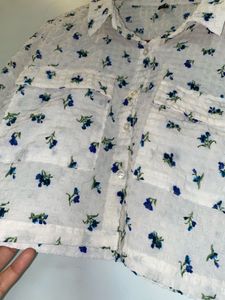 White Cropped Floral Shirt