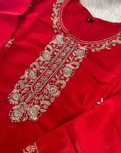 Stunning Red Embroidered Kurta Set