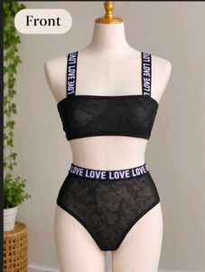 Sheer Black Lingerie Set with "LOVE" Detail