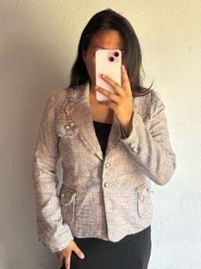 Chic Tweed Blazer with Pearl Accents