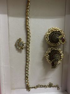 Elegant Gold Stone Necklace &amp; Earrings Set