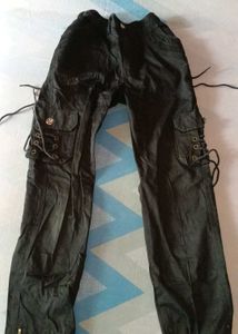 Black Cargo Pants with Lace-Up Detail