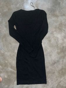 ZARA Woman Black Ribbed Square Neck Mini Dress