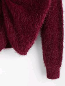 Burgundy Cold Shoulder Fuzzy Knit