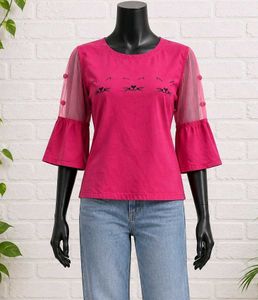 Stylish Pink Tulle Sleeve Top