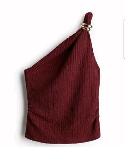 Maroon One-Shoulder Ruched Top