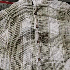 Green Plaid Gauze Button-Down Unisex Shirt