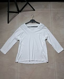White V-Neck Long Sleeve Top