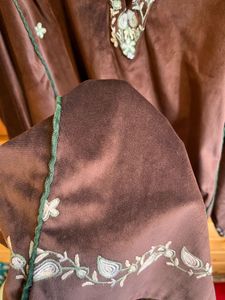 Elegant Brown Velvet Pheran with hand aari