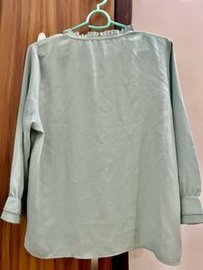 Elegant Light Blue Tie-Neck Blouse
